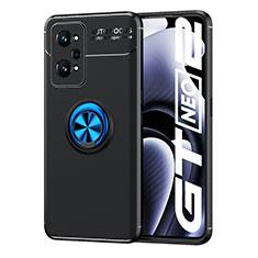 Coque Ultra Fine Silicone Souple Housse Etui avec Support Bague Anneau Aimante Magnetique SD2 pour Realme GT Neo2 5G Bleu et Noir