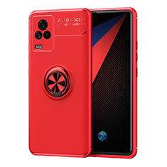 Coque Ultra Fine Silicone Souple Housse Etui avec Support Bague Anneau Aimante Magnetique SD2 pour Vivo iQOO 7 5G Rouge