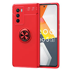 Coque Ultra Fine Silicone Souple Housse Etui avec Support Bague Anneau Aimante Magnetique SD2 pour Vivo iQOO 9 SE 5G Rouge