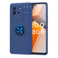 Coque Ultra Fine Silicone Souple Housse Etui avec Support Bague Anneau Aimante Magnetique SD2 pour Vivo iQOO Neo6 SE 5G Bleu