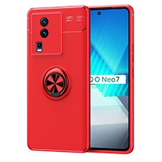 Coque Ultra Fine Silicone Souple Housse Etui avec Support Bague Anneau Aimante Magnetique SD2 pour Vivo iQOO Neo7 5G Rouge