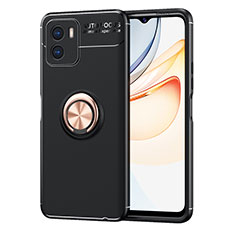 Coque Ultra Fine Silicone Souple Housse Etui avec Support Bague Anneau Aimante Magnetique SD2 pour Vivo iQOO U5x Or et Noir