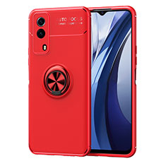 Coque Ultra Fine Silicone Souple Housse Etui avec Support Bague Anneau Aimante Magnetique SD2 pour Vivo iQOO Z5x 5G Rouge