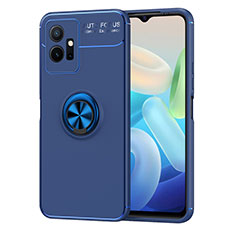 Coque Ultra Fine Silicone Souple Housse Etui avec Support Bague Anneau Aimante Magnetique SD2 pour Vivo iQOO Z6 5G Bleu