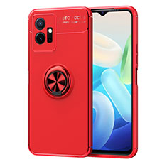 Coque Ultra Fine Silicone Souple Housse Etui avec Support Bague Anneau Aimante Magnetique SD2 pour Vivo iQOO Z6 5G Rouge