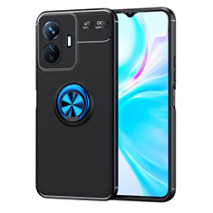 Coque Ultra Fine Silicone Souple Housse Etui avec Support Bague Anneau Aimante Magnetique SD2 pour Vivo iQOO Z6 Lite 5G Bleu et Noir