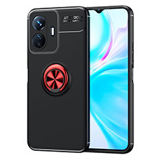 Coque Ultra Fine Silicone Souple Housse Etui avec Support Bague Anneau Aimante Magnetique SD2 pour Vivo iQOO Z6 Lite 5G Rouge et Noir