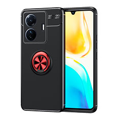 Coque Ultra Fine Silicone Souple Housse Etui avec Support Bague Anneau Aimante Magnetique SD2 pour Vivo iQOO Z6 Pro 5G Rouge et Noir