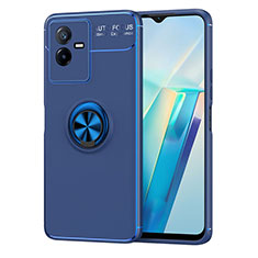 Coque Ultra Fine Silicone Souple Housse Etui avec Support Bague Anneau Aimante Magnetique SD2 pour Vivo iQOO Z6x Bleu