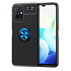 Coque Ultra Fine Silicone Souple Housse Etui avec Support Bague Anneau Aimante Magnetique SD2 pour Vivo T1 5G India Bleu et Noir