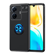 Coque Ultra Fine Silicone Souple Housse Etui avec Support Bague Anneau Aimante Magnetique SD2 pour Vivo T1 Pro 5G Bleu et Noir