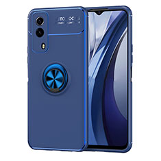 Coque Ultra Fine Silicone Souple Housse Etui avec Support Bague Anneau Aimante Magnetique SD2 pour Vivo T1x 5G Bleu