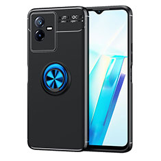 Coque Ultra Fine Silicone Souple Housse Etui avec Support Bague Anneau Aimante Magnetique SD2 pour Vivo T2x 5G Bleu et Noir