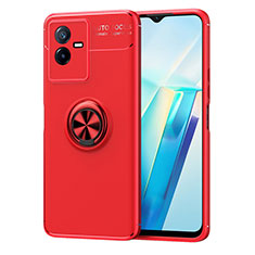 Coque Ultra Fine Silicone Souple Housse Etui avec Support Bague Anneau Aimante Magnetique SD2 pour Vivo T2x 5G Rouge