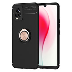 Coque Ultra Fine Silicone Souple Housse Etui avec Support Bague Anneau Aimante Magnetique SD2 pour Vivo V20 (2021) Or et Noir