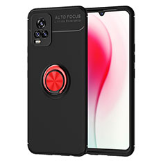 Coque Ultra Fine Silicone Souple Housse Etui avec Support Bague Anneau Aimante Magnetique SD2 pour Vivo V20 (2021) Rouge et Noir