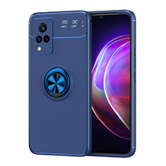 Coque Ultra Fine Silicone Souple Housse Etui avec Support Bague Anneau Aimante Magnetique SD2 pour Vivo V21s 5G Bleu