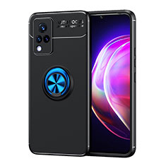 Coque Ultra Fine Silicone Souple Housse Etui avec Support Bague Anneau Aimante Magnetique SD2 pour Vivo V21s 5G Bleu et Noir