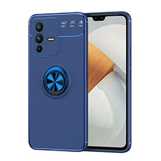 Coque Ultra Fine Silicone Souple Housse Etui avec Support Bague Anneau Aimante Magnetique SD2 pour Vivo V23 5G Bleu