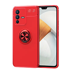 Coque Ultra Fine Silicone Souple Housse Etui avec Support Bague Anneau Aimante Magnetique SD2 pour Vivo V23 Pro 5G Rouge