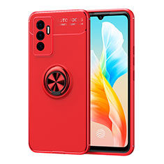 Coque Ultra Fine Silicone Souple Housse Etui avec Support Bague Anneau Aimante Magnetique SD2 pour Vivo V23e Rouge