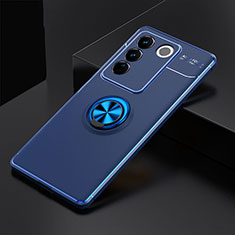 Coque Ultra Fine Silicone Souple Housse Etui avec Support Bague Anneau Aimante Magnetique SD2 pour Vivo V27 Pro 5G Bleu