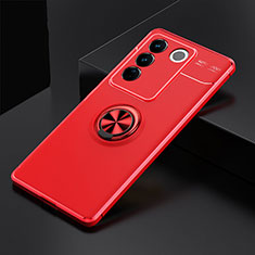 Coque Ultra Fine Silicone Souple Housse Etui avec Support Bague Anneau Aimante Magnetique SD2 pour Vivo V27 Pro 5G Rouge