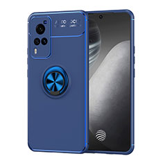 Coque Ultra Fine Silicone Souple Housse Etui avec Support Bague Anneau Aimante Magnetique SD2 pour Vivo X60 Pro 5G Bleu