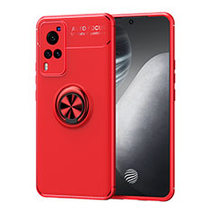 Coque Ultra Fine Silicone Souple Housse Etui avec Support Bague Anneau Aimante Magnetique SD2 pour Vivo X60 Pro 5G Rouge