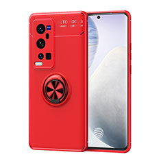 Coque Ultra Fine Silicone Souple Housse Etui avec Support Bague Anneau Aimante Magnetique SD2 pour Vivo X60 Pro+ Plus 5G Rouge