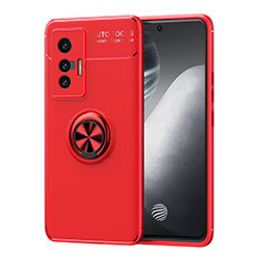 Coque Ultra Fine Silicone Souple Housse Etui avec Support Bague Anneau Aimante Magnetique SD2 pour Vivo X70t Rouge