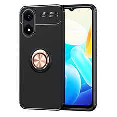 Coque Ultra Fine Silicone Souple Housse Etui avec Support Bague Anneau Aimante Magnetique SD2 pour Vivo Y02S Or et Noir