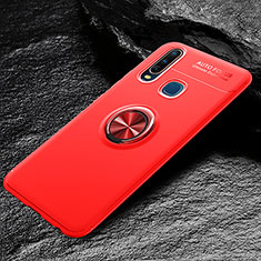 Coque Ultra Fine Silicone Souple Housse Etui avec Support Bague Anneau Aimante Magnetique SD2 pour Vivo Y15 Rouge