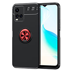 Coque Ultra Fine Silicone Souple Housse Etui avec Support Bague Anneau Aimante Magnetique SD2 pour Vivo Y21 Rouge et Noir