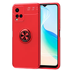 Coque Ultra Fine Silicone Souple Housse Etui avec Support Bague Anneau Aimante Magnetique SD2 pour Vivo Y21e Rouge