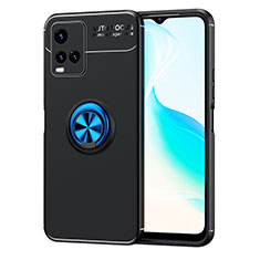 Coque Ultra Fine Silicone Souple Housse Etui avec Support Bague Anneau Aimante Magnetique SD2 pour Vivo Y21s Bleu et Noir