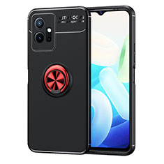 Coque Ultra Fine Silicone Souple Housse Etui avec Support Bague Anneau Aimante Magnetique SD2 pour Vivo Y33e 5G Rouge et Noir