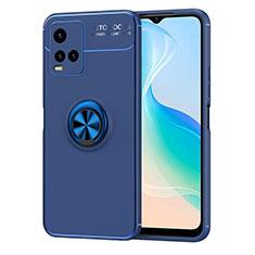 Coque Ultra Fine Silicone Souple Housse Etui avec Support Bague Anneau Aimante Magnetique SD2 pour Vivo Y33s Bleu