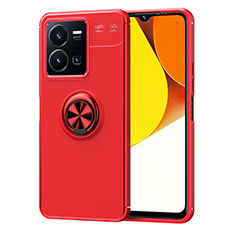 Coque Ultra Fine Silicone Souple Housse Etui avec Support Bague Anneau Aimante Magnetique SD2 pour Vivo Y35 4G Rouge