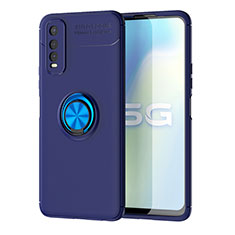 Coque Ultra Fine Silicone Souple Housse Etui avec Support Bague Anneau Aimante Magnetique SD2 pour Vivo Y51s 5G Bleu