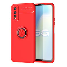 Coque Ultra Fine Silicone Souple Housse Etui avec Support Bague Anneau Aimante Magnetique SD2 pour Vivo Y51s 5G Rouge