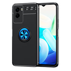 Coque Ultra Fine Silicone Souple Housse Etui avec Support Bague Anneau Aimante Magnetique SD2 pour Vivo Y55s (2021) Bleu et Noir