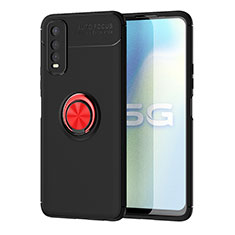 Coque Ultra Fine Silicone Souple Housse Etui avec Support Bague Anneau Aimante Magnetique SD2 pour Vivo Y70S 5G Rouge et Noir