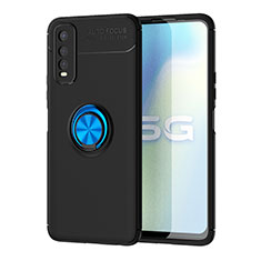 Coque Ultra Fine Silicone Souple Housse Etui avec Support Bague Anneau Aimante Magnetique SD2 pour Vivo Y70t 5G Bleu et Noir