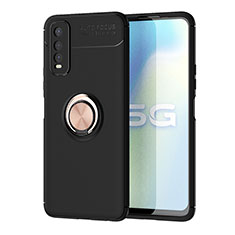 Coque Ultra Fine Silicone Souple Housse Etui avec Support Bague Anneau Aimante Magnetique SD2 pour Vivo Y70t 5G Or et Noir