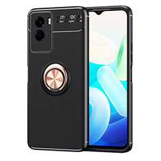 Coque Ultra Fine Silicone Souple Housse Etui avec Support Bague Anneau Aimante Magnetique SD2 pour Vivo Y72t Or et Noir