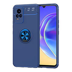 Coque Ultra Fine Silicone Souple Housse Etui avec Support Bague Anneau Aimante Magnetique SD2 pour Vivo Y73 (2021) Bleu