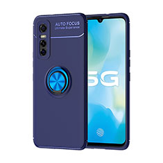 Coque Ultra Fine Silicone Souple Housse Etui avec Support Bague Anneau Aimante Magnetique SD2 pour Vivo Y73s 5G Bleu