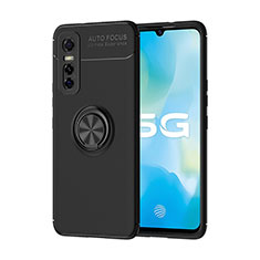 Coque Ultra Fine Silicone Souple Housse Etui avec Support Bague Anneau Aimante Magnetique SD2 pour Vivo Y73s 5G Noir