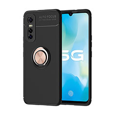 Coque Ultra Fine Silicone Souple Housse Etui avec Support Bague Anneau Aimante Magnetique SD2 pour Vivo Y73s 5G Or et Noir